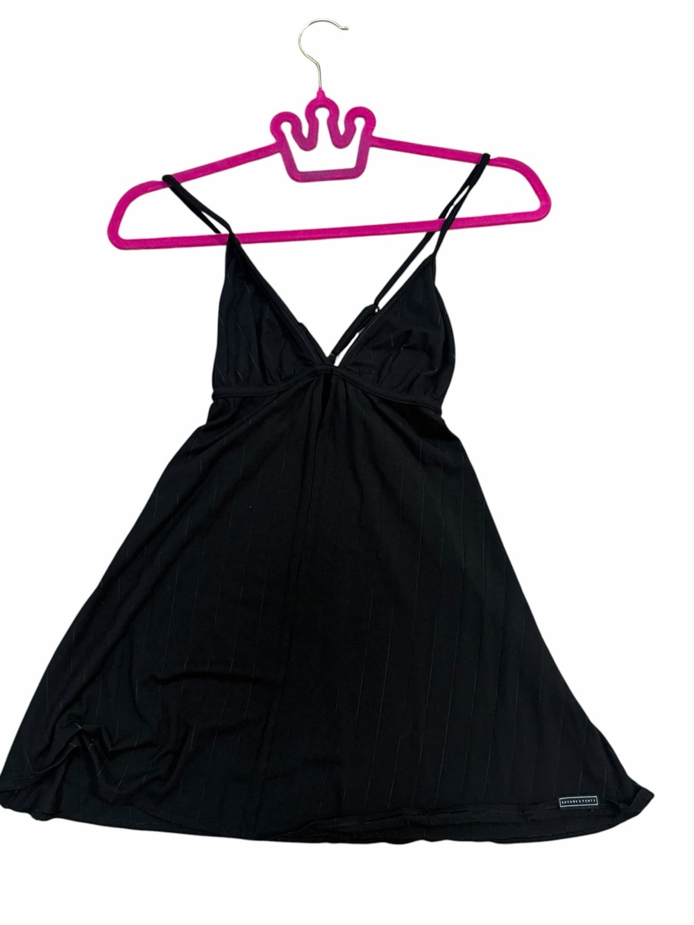 Savage X Fenty Black Pinstripe Babydoll Slip Dress Chemise Size S